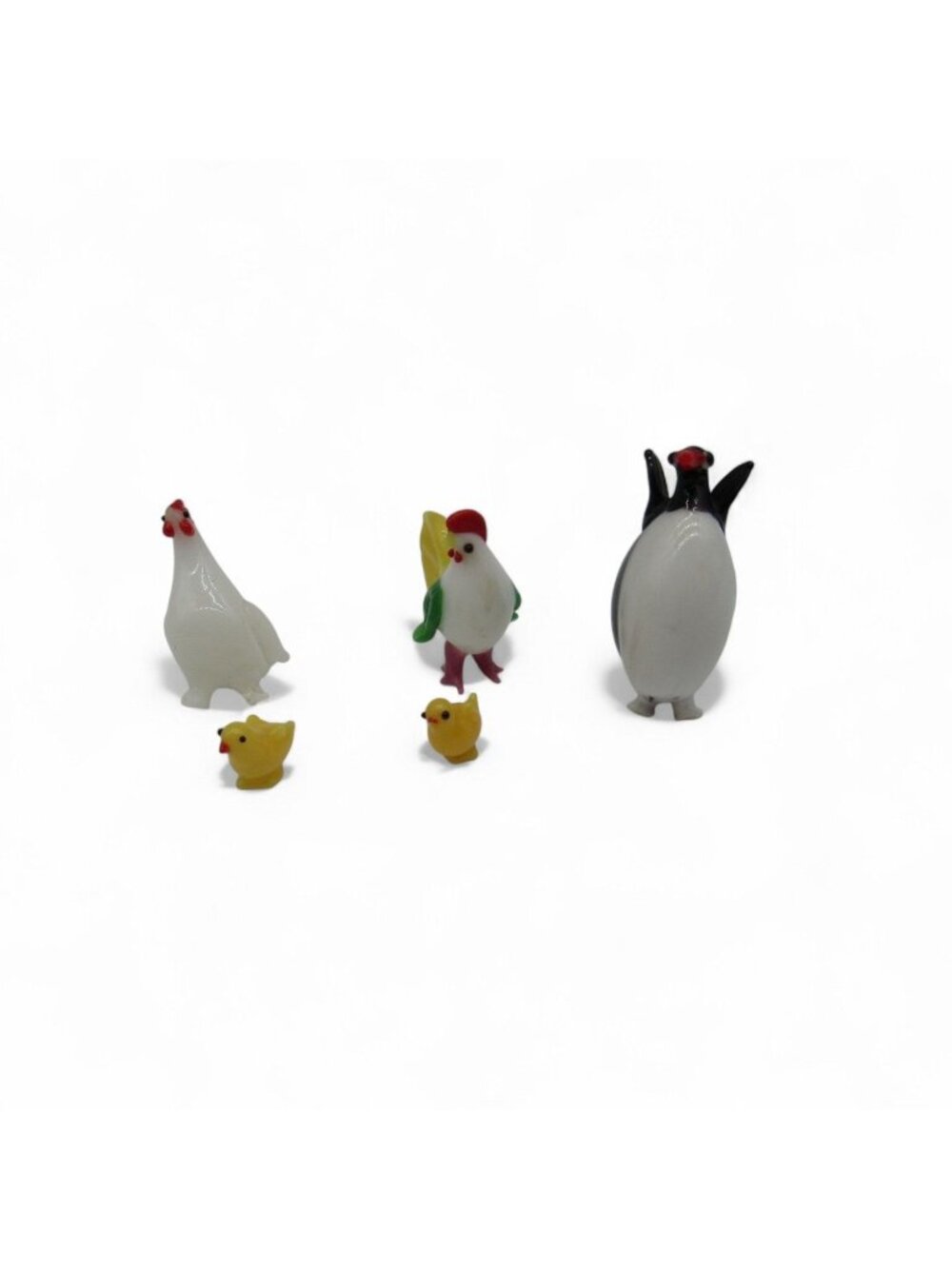 Miniature Glass Bird Chicken Penguin Figurine Lot Of 5 - AS IS